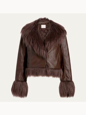 Cinq a Sept NWT Panama Vegan Leather Jacket (ORIG.$495) (SIZE MED) DARK SEPIA